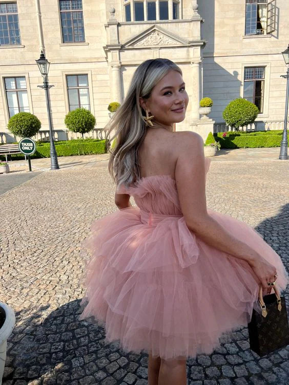 Luolandi Lovely A-Line Tulle Strapless Sweet Homecoming Dress Birthday Party Dress Charming Graduation Dress